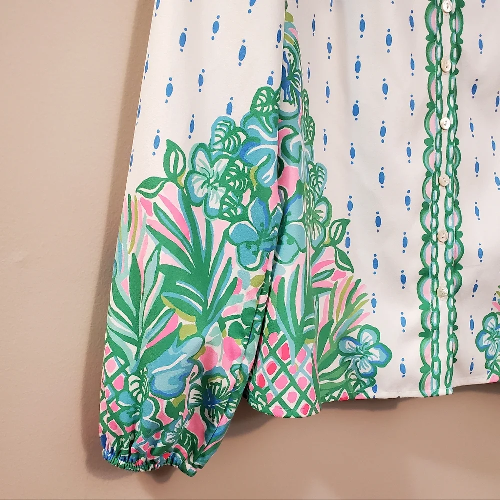 Lilly Pulitzer - Tavia Top Resort White Coconut Row Blouse - Size M - Picture 8 of 11